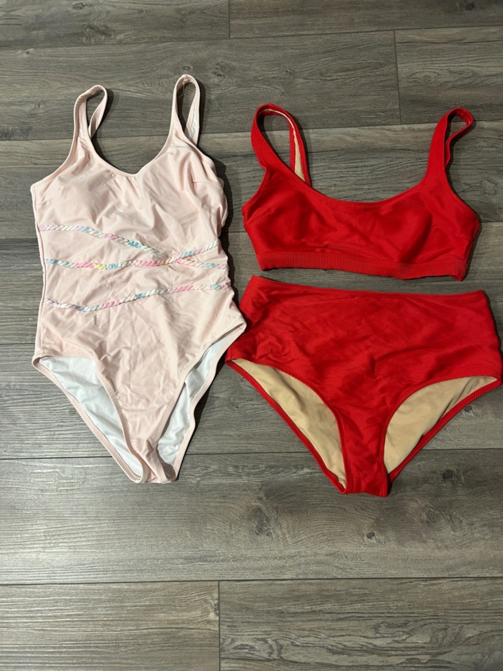 Old Navy Pink One-Piece Swimsuit and Red Two-Piece Bikini Set